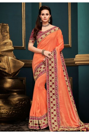 Orange silk embroidered festival wear saree  10605